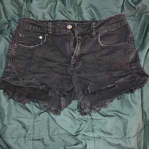 American Eagle Black Jean Shorts Hi Rise Festival Style Distressed Size 10